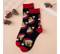 Shein 1 par de calcetines hasta el tobillo con patrón de gorro de Papá Noel de la serie Spongebob, estilo deportivo, para todas las estaciones, talla europe