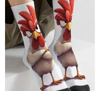 Shein 1 par de calcetines impresos interesantes y únicos, estilo de marca, patrón digital de gallo 360 grados, calcetines de media pantorrilla distintivos y