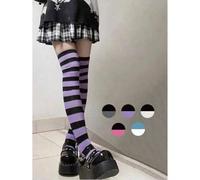 Shein 1 par de calcetines largos a la altura del muslo con rayas estilo japonés, calcetines largos de anime y dibujos animados para cosplay, calcetines de f