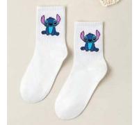 Shein 1 par de calcetines para niños de Disney, con estampado de dibujo animado de Stitch. Estilo casual y deportivo sencillo, apropiado para todas las esta