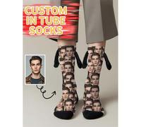 Shein 1 par de calcetines personalizados con rostros de la serie "Pareja de manos" para hombres, con cualquier rostro que se desee colocar, calcetines perso