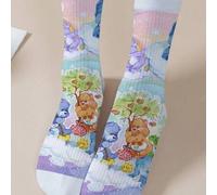 Shein 1 par de calcetines personalizados para mujer de Care Bears, impresión digital 360° de oso divertido y feliz, oso de los deseos, oso feliz con corazón
