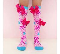 Shein 1 par de calcetines por encima de la rodilla para niñas con estampado de leopardo, patrón de estrellas y decoración de lazo 3D. Calcetines locos para