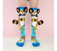 Shein 1 par de calcetines por encima de la rodilla para niños con diseño lindo de mapache, decoración de oreja y cola en 3D, calcetines divertidos y locos a