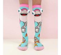 Shein 1 par de calcetines por encima de la rodilla para niños con lindo diseño de ojos 3D de tiburón, estilo divertido y loco adecuado para el Día Loco, fie