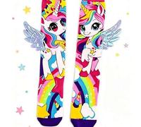 Shein 1 par de calcetines sobre la rodilla con decoración 3D estereoscópica de unicornio de dibujos animados con alas para niños. Este par de calcetines es