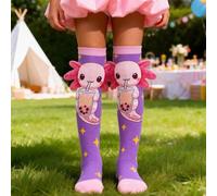 Shein 1 par de calcetines sobre la rodilla lindos y en 3D con un axolotl tomando bubble tea, calcetines altos de muslo con el pequeño animal marino axolotl,