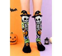 Shein 1 par de calcetines unisex para niños con diseño 3D de sombrero de bruja y esqueleto hasta la rodilla, disfraz de Halloween para fiesta de truco o y c