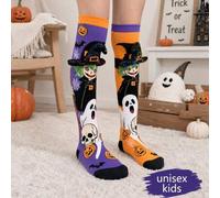 Shein 1 par de calcetines unisex para niños de color púrpura & naranja con diseño 3D de sombrero de bruja asimétrico hasta la rodilla, adecuados para fiesta