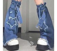 Shein 1 par de calentadores de piernas estilo japonés Y2K, calentadores de piernas grises adelgazantes hasta la rodilla, versátiles con cordón, calentadores