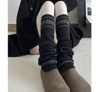 Shein 1 par de calentadores de piernas gruesos y cálidos con estampado de copos de nieve al estilo coreano en blanco/negro/café/gris/avena, cómodos para oto