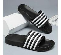 Shein 1 par de chanclas tipo slip-on a rayas negras & blancas, suela suave & elástica, adecuadas para interiores, exteriores, playa y arena