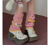Shein 1 par de cubrecalzas de estilo Ins con rayas de colores contrastantes y textura de hilo de punto acogedor, presta atención a la posición aleatoria de