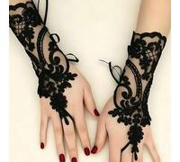 Shein 1 par de elegantes guantes sin dedos de encaje negro - suaves y amigables con la piel, exquisito patrón floral, material de poliéster elástico - perfe