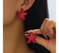 Shein 1 par de elegantes pendientes de flor de cinco pétalos de estilo vintage y romántico francés en color vino tinto, accesorios de joyería para mujer