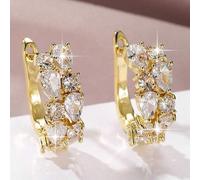 Shein 1 par de elegantes pendientes redondos con incrustaciones de circonita cúbica blanca Mona Lisa, joyería de lujo para fiestas, estilo para mujer