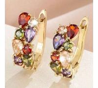 Shein 1 par de elegantes pendientes redondos con incrustaciones de circonita cúbica de colores de la Mona Lisa, joyería de lujo para fiestas, estilo para mu