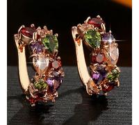 Shein 1 par de elegantes pendientes redondos con incrustaciones de circonita cúbica de colores de la Mona Lisa, joyería de lujo para fiestas, estilo para mu