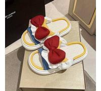 Shein 1 par de elegantes y lindos chinelas con lazo de tela de estilo colegial para mujer, pantuflas para primavera y otoño