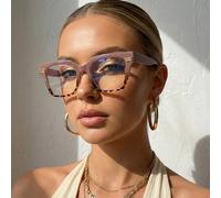 Shein 1 par de gafas con marco cuadrado de PC de color contrastante estilo retro para mujer, parte superior con estampado de té boba y parte inferior con es