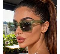Shein 1 par de gafas de moda cuadradas de verano para mujer con detalle de remache, adecuadas para conducir, festival de música, vuelta a la escuela, uso di