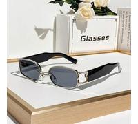 Shein 1 par de gafas de mujer con montura de metal cuadrada y estrecha, de estilo retro hip-hop coreano, versátiles y de moda, adecuadas para uso diario, va