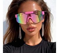 Shein 1 par de gafas deportivas unisex de media montura de una pieza en color rosa dopamina, de alta gama y moda, adecuadas para vacaciones, viajes, estilo