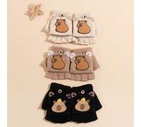 Shein 1 par de guantes con dedos medios de felpa gruesa y cálida con diseño de dibujos animados lindos para niños, para invierno