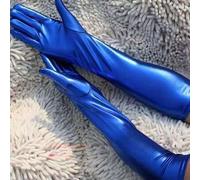 Shein 1 par de guantes largos de mujer de cuero sintético sexy, guantes ajustados negros, adecuados para disfraces de Halloween, actuaciones de pole dance e