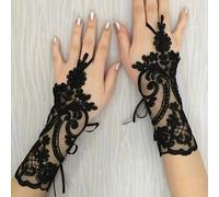 Shein 1 par de guantes sin dedos de encaje negro elegantes - suaves y amigables con la piel, con un patrón floral delicado, material de poliéster elástico -