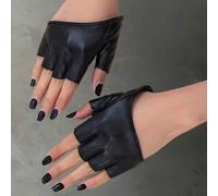 Shein 1 par de guantes sin dedos de PU en unicolor de estilo punk oblicuo, multiusos para festivales de música, Acción de Gracias, Navidad, atuendo de invie