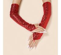 Shein 1 par de guantes sin dedos largos de mujer con lentejuelas reflectantes, adecuados para uso en escenario, fiestas y uso en invierno