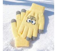 Shein 1 par de guantes táctiles de Bob Esponja - Guantes de invierno de dibujos animados lindos y cálidos, forrados de felpa y engrosados para estudiantes y