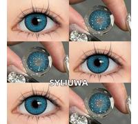Shein 1 par de lentes de contacto de color azul, gris, marrón, de 14,5 mm, de reemplazo anual, aptos para uso diario y portátil