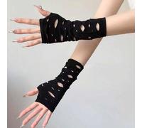 Shein 1 par de mangas rasgadas y desgastadas estilo mendigo para mujer, guantes sin dedos mitad góticos y sexys para fiestas rave, Halloween, estilo HyunA,