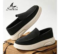 Shein 1 par de mocasines deslizantes de diseñador para hombres, lujo asequible para la vida moderna. Zapatos con suela gruesa elevadora, parte superior de c