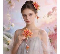 Shein 1 par de pasadores de pelo con borlas y flores de doncella, accesorios de pelo con borlas y flores de imitación etéreas para niñas, adecuados para via