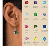 Shein 1 par de pendientes circulares con piedras de nacimiento para mujeres en plata de ley S925, pendientes personalizados de joyería fina de 12 meses, reg