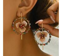 Shein 1 par de pendientes colgantes de estilo bohemio y oriental, hechos a mano con flores, perlas falsas, crisantemos, semillas de granada y flores de alea