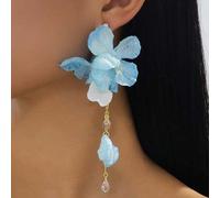 Shein 1 par de pendientes colgantes de flor de tela azul degradado, estilo hada del bosque, diseño elegante y suave de nicho, románticos y soñadores, para v
