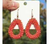Shein 1 par de pendientes colgantes hechos a mano con estilo bohemio, con cristales y cuentas de semilla, en naranja y beige, con diseño geométrico vintage