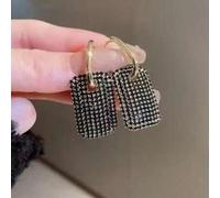 Shein 1 par de pendientes colgantes rectangulares llenos de rhinestones de moda, pendientes de gancho de cobre de lujo, joyería exagerada de estilo europeo
