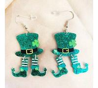 Shein 1 par de pendientes creativos y de moda con botas verdes y mini sombrero, adecuados para carnaval, el mejor regalo para amigos