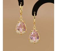 Shein 1 par de pendientes de acero inoxidable con tulipanes de circonita cúbica rosa, pendientes dorados, regalo para mujeres, joyería de acero inoxidable,