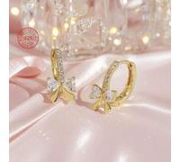 Shein 1 par de pendientes de aro con corazón y lazo de circonita cúbica de plata de ley 925, soñadores y brillantes, en caja de regalo, pendientes para niña