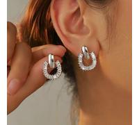 Shein 1 par de pendientes de aro cuadrados de circonita cúbica de lujo francés, pendientes geométricos elegantes para mujeres, pendientes personalizados apt