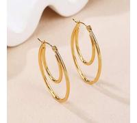 Shein 1 par de pendientes de aro de acero inoxidable con diseño geométrico de elipse de varias capas, pendientes de moda y únicos para mujeres