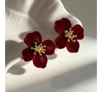 Shein 1 par de pendientes de botón con flores aterciopeladas color burdeos, estilo Hong Kong, elegantes de alta gama, minimalistas y versátiles, adecuados p