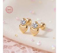 Shein 1 par de pendientes de botón de corazón de plata de ley 925 hipoalergénicos, diseño adorable y lindo con cubic zirconia brillante, cierres espirales p