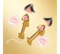 Shein 1 par de pendientes de cartílago de oreja de demonio dorados y elegantes, pendientes de oreja de gato chapados en oro de 18K de acero inoxidable, pend